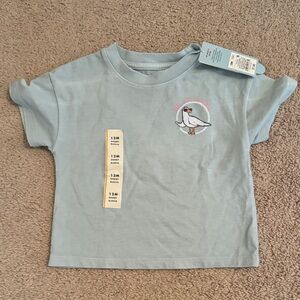 NWT- Cat & Jack Light Blue Kids Tee with Bird Embroidery-size 12M